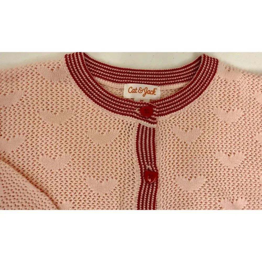 Cat & Jack Pointelle Heart Cardigan TODDLER GIRLS SIZE 2T Pink NEW